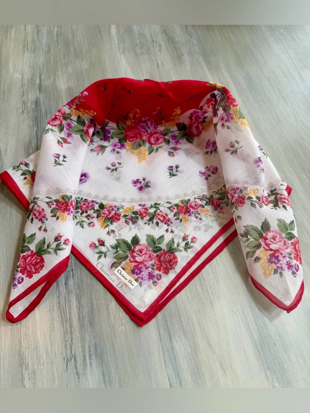 Christian Dior floral square cotton scarf bandana bag accessory handkerchief